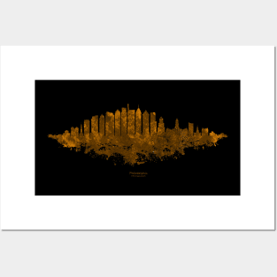 Philadelphia City Skyline - Watercolor Orange, Brown Posters and Art